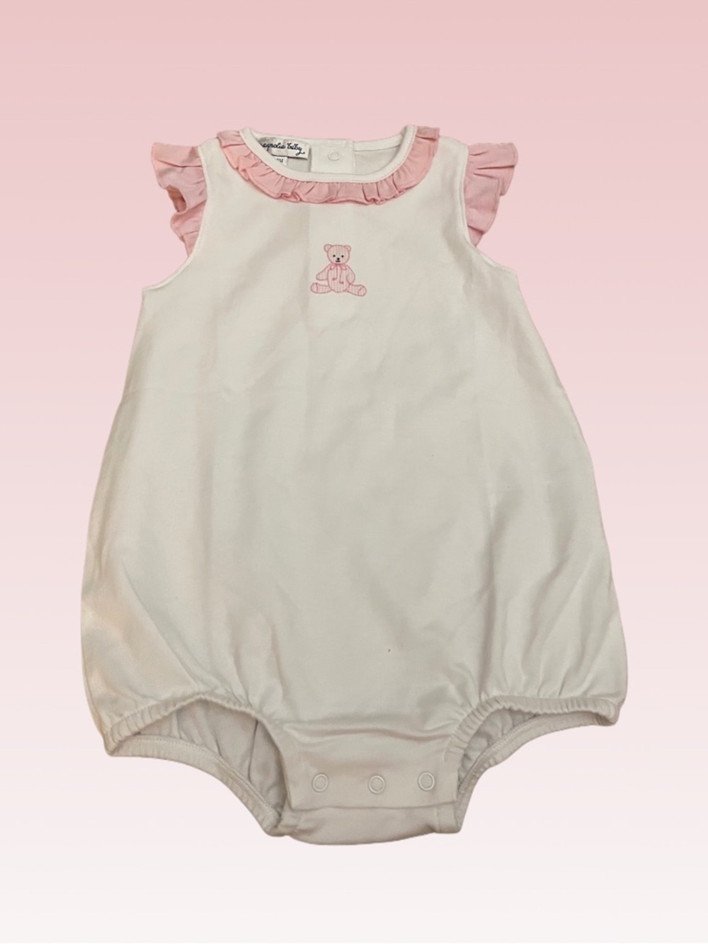 Magnolia Baby White & Pink Teddy Bear Romper NWT 12M